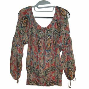 Lilly Lou Boho Blouse Top Cold Shoulder Cottagecore Artsy Shirt Sz L Bohemian